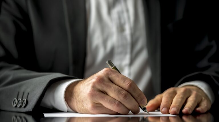 Lawyer is signing documents